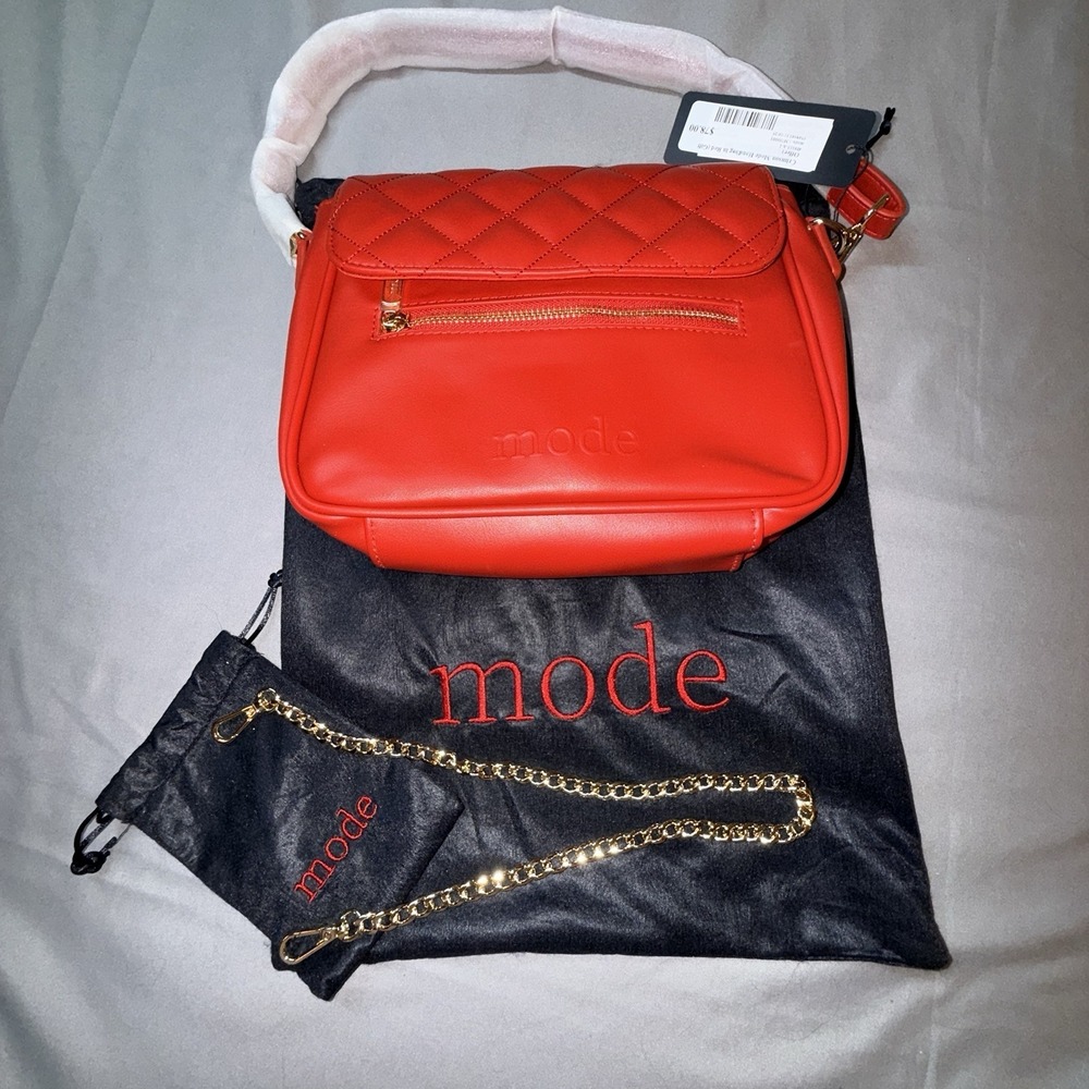 Mode Los Angeles Handbag Women OS Red Excellent Quilted Vegan Leather Crossbody - Picture 7 of 7